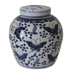 Blue and White Butterfly Ginger Jar / Chinoiserie